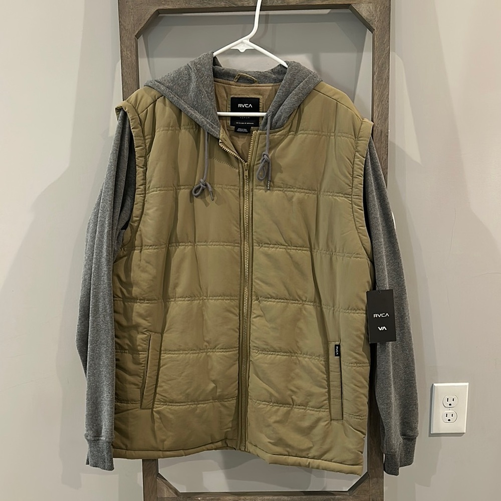 RVCA Men's Tan and Gray Hooded Jacket